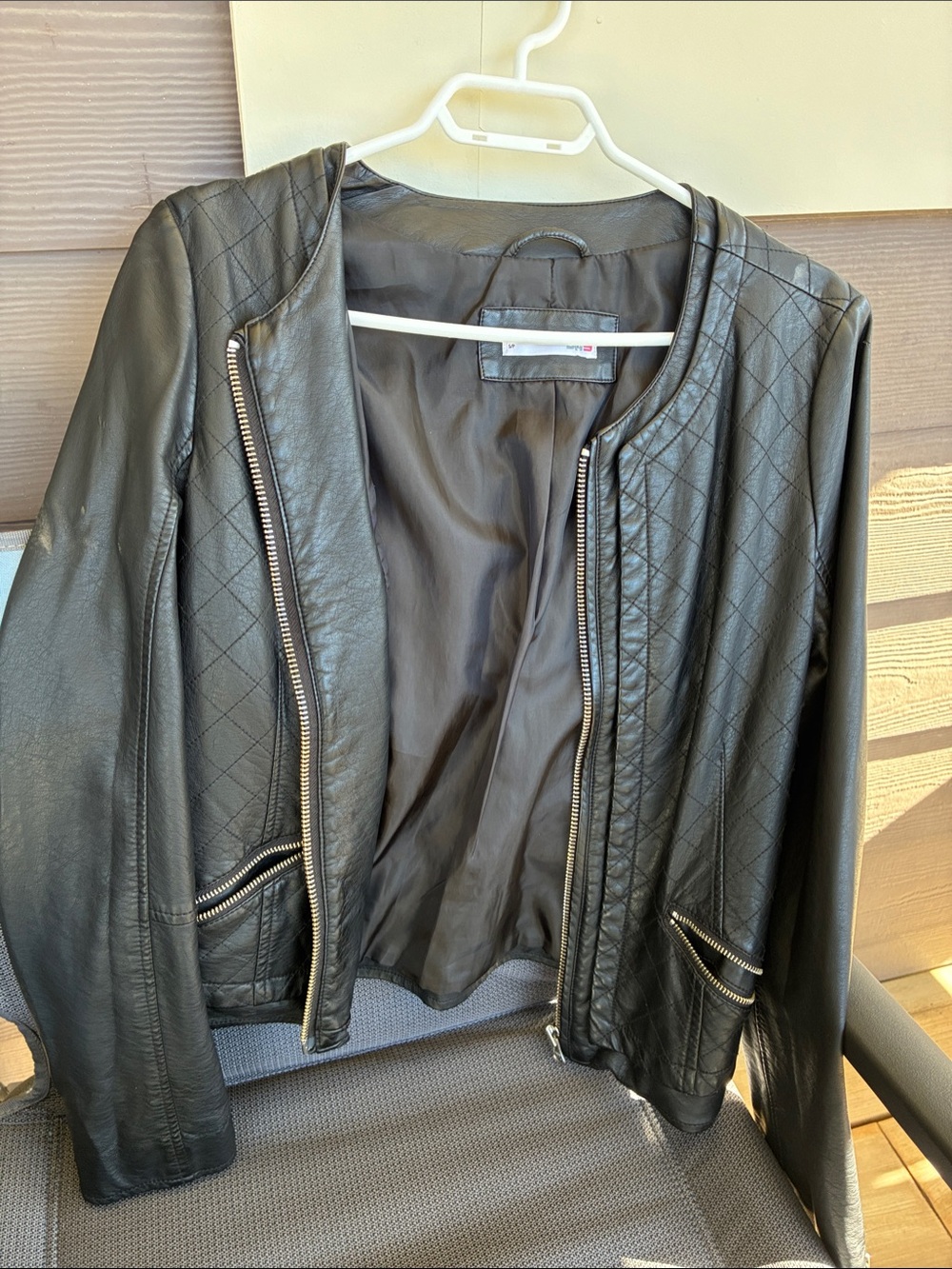 Women's Black Quilted Faux Leather Zip Jacket
